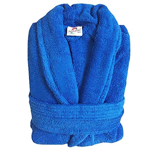 Image of Stars and Stripes Organic Ecological Sustainable Royal Blue Cotton Terry Towel Plain Bathrobe (S/M)