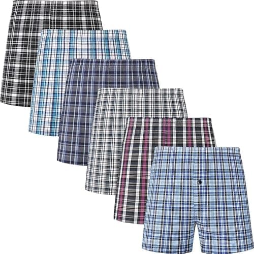 Image of Molten Creek® Mens Boxers, Underwear Cotton Woven Boxers, Checks Pattern, Boxer Shorts, Button Fly, Comfortable, Soft and Flexible Fit, Pack of 6, Assorted Colour (L, Assorted Colour)