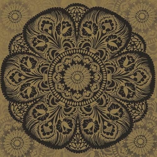 Image of Maki 3-Ply Folk Paper Napkins Tissue Serviettes for Decoupage and Table Decoration Lunch Size 33cm x 33cm - Pack of 20 (Lowicz Folk Black Cut-Out on Gold)