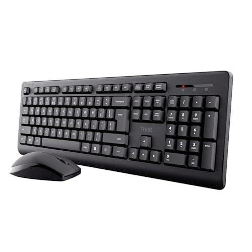 Image of Trust Primo Wireless Keyboard and Mouse Set QWERTY UK Layout, Low Profile Keys, Spill-Resistant, One USB Receiver, Ambidextrous Wireless Mouse, Home Office Combo for PC Laptop Mac - Black