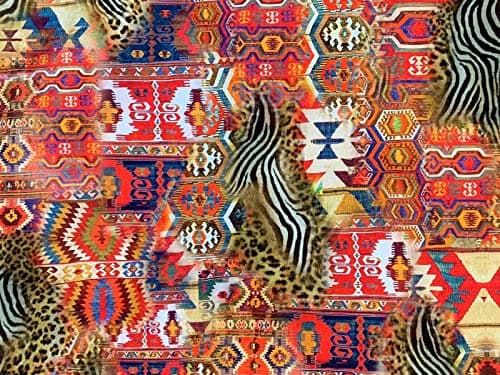 Image of Fabric by Meter Africa Rug Kilim Red Printed Cotton Moroccan Design Leopard Sewing Material Carpet Kilim Vintage Style for Curtains Cushions Upholstery, Multicolor