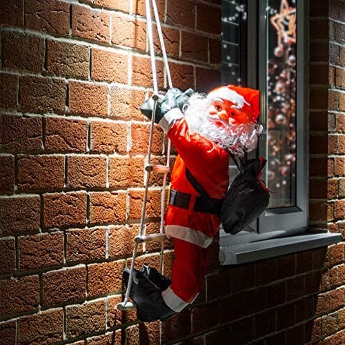 Image of GloBrite 60cm Hanging Santa Climbing Rope Ladder - Large Outdoor Christmas Decorations for Garden & Xmas Tree Fence, Perfect for Christmas Inflatables Outdoor Decorations and Wall Decorations
