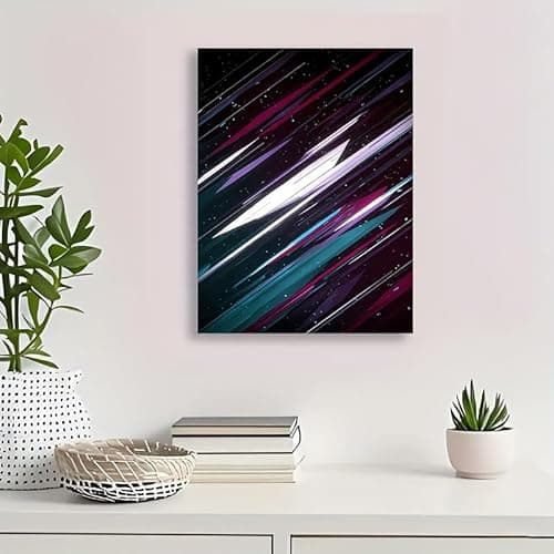 Image of ghriwlax Motion Wall Decor, Neon Light Streak Canvas Print, Abstract Art Painting, Purple Blue Black Home Decor(20x30cm/No frame)