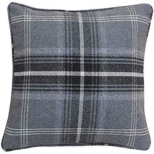 Image of Riva Paoletti Aviemore Feather Filled Cushion - Grey - Heritage Tartan Check - Faux Wool Effect - 100% Polyester Case - Machine Washable - 45 x 45cm (18" x 18" inches) - Designed in the UK
