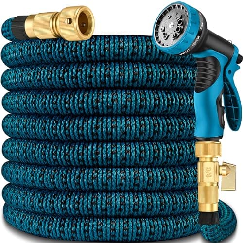 Image of 150ft Expandable Garden Hose Pipe, Flexible Water Hose w/10 Function Spray Gun & 2-in-1 Valve Quick Fittings, Lightweight, Durable, Kink-Free, Heavy Duty Expanding Hosepipes for Garden(Blue Black)
