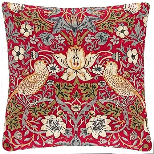 Image of Jansons Direct Linens 100% Cotton Strawberry Thief Cushion Cover in Red 45cm x 45cm William Morris Gallery