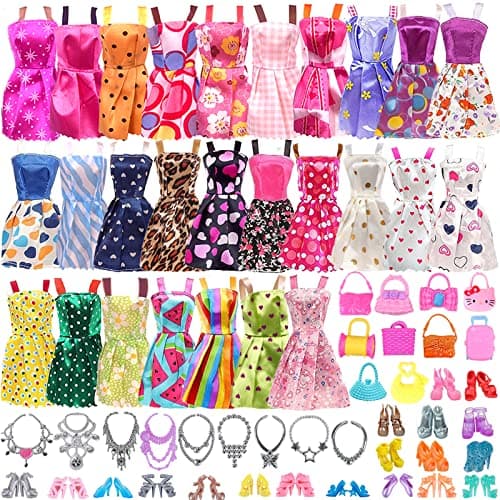 Image of 42 PCS Doll Clothes and Accessories Set, 15 Suspender Skirts 10 Shoes 12 Jewelry 5 Bags Compatible with Barbie 11.5 Inch Girls Doll Summer Clothes Accessories Birthday (Random Style)