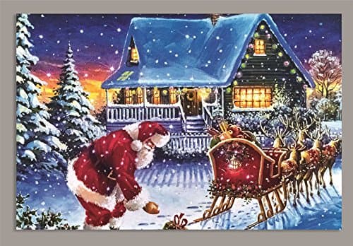 Image of Premier LIGHT UP 60 x 40cm Touch Activated Fibre Optic CHRISTMAS Santa Scene CANVAS Decoration