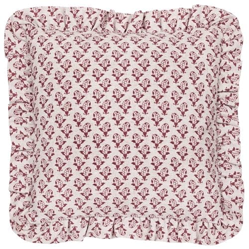 Image of furn. Lulah Block Printed Ruffle Cushion Cover - Linen/Red - 45x45cm