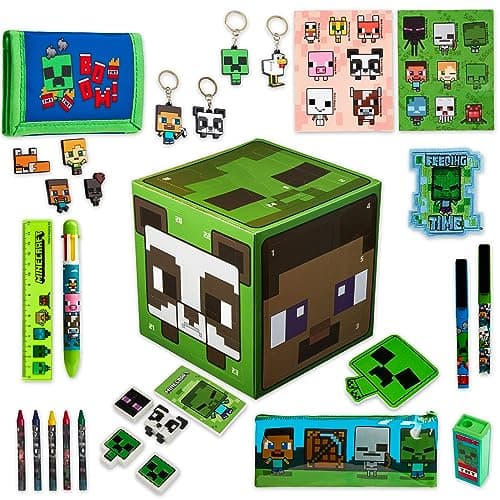 Image of Minecraft Advent Calendar 2025 for Kids Teens, Creeper Stationery & Accessories Christmas Countdown Calendar, Pens Keyrings Gadgets, Gifts for Gamers (Green Cube)