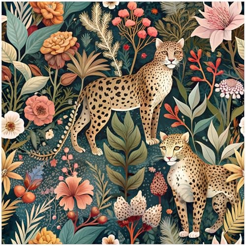Image of HAOKHOME Forest Wallpaper Self Adhesive Floral Jungle Leopard Animal Forest Removable Stick on Contact Paper for Home Decor Green/Brown/Pink 3m x 44.5cm