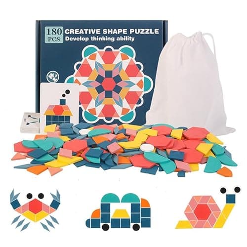 Image of EACHHAHA Wooden Pattern Blocks,Creative Jigsaw Puzzle Toys for KidsIntelligence,Various Geometric Shapes