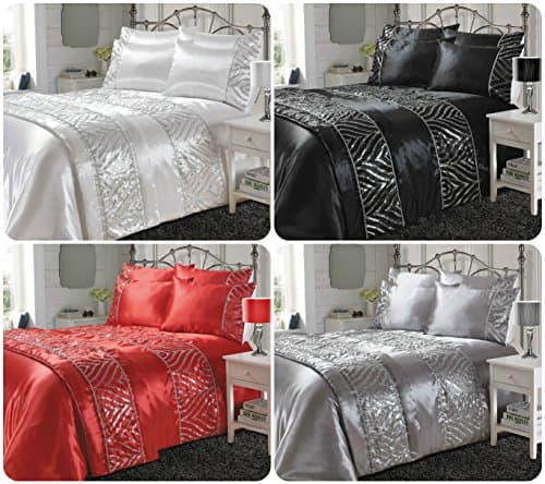 Image of Voice7 Satin Silk Sequin Shimmer BED RUNNER ONLY ~ Crystal Bed Runner (BLACK)
