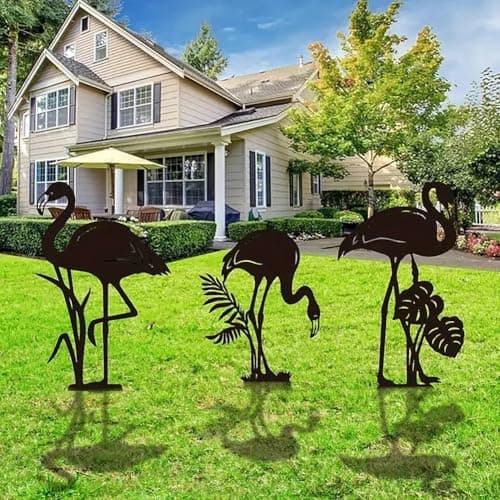 Image of GZDDYUMYJX Metal Flamingo Decor for Outside, Black Flamingo Silhouette Statues Garden Decor, Outdoor Yard Art, Lawn Ornaments, Gifts