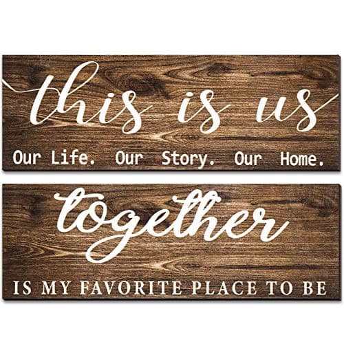 Image of Jetec 2 Pcs Wooden Home Wall Signs This is Us Wall Decor Family Plaque Together Is My Favorite Place To Be Sign Rustic Wood Entryway Art for Farmhouse Bedroom Living Room 4.7 x 13.8 Inch(Brown)