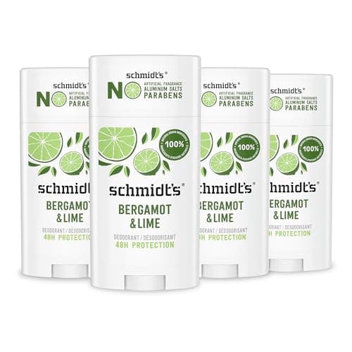 Image of Schmidt's Aluminium Free Natural Deodorant for Women and Men, Bergamot & Lime with 24 Hour Odor Protection, Certified Cruelty Free, Vegan Deodorant, 2.65 oz 4-pack