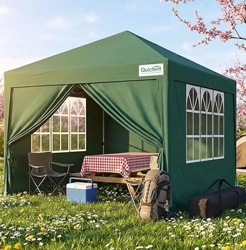 Image of Quictent 3x3m Pop Up Gazebo with Removable Sides, Adjustable Height Event Shelter, Waterproof Canopy Tent for Garden Party, Camping, Green