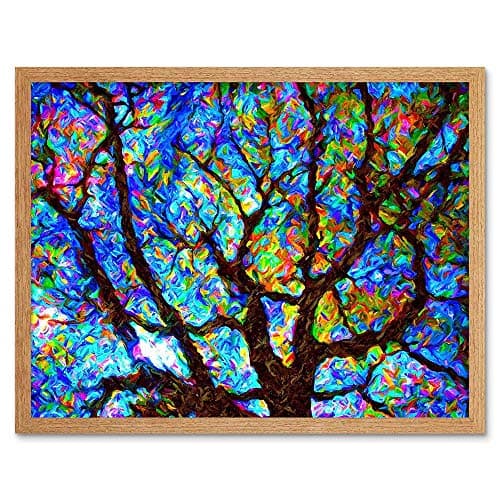 Image of Wee Blue Coo Nature Painting Tree Multi Colour Branch Bright Art Print Framed Poster Wall Decor 12X16 Inch