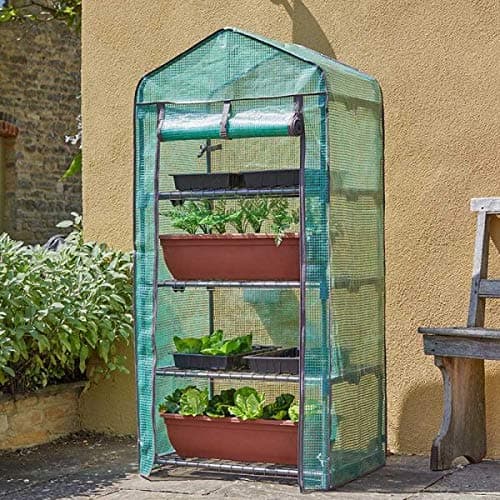 Image of Garden Mile 4 Tier Mini Greenhouse - Portable Rust-Resistant Small Greenhouse with Steel Frame & PE Cover, Freestanding Balcony & Patio Cold Frame for Plants, Herbs & Tomatoes
