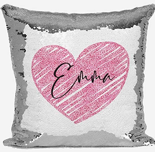 Image of DAILY GIFTS Personalised Heart Any Name Magic Reveal Silver Sequin Cushion Cover Gift 1 (Case + Filling)