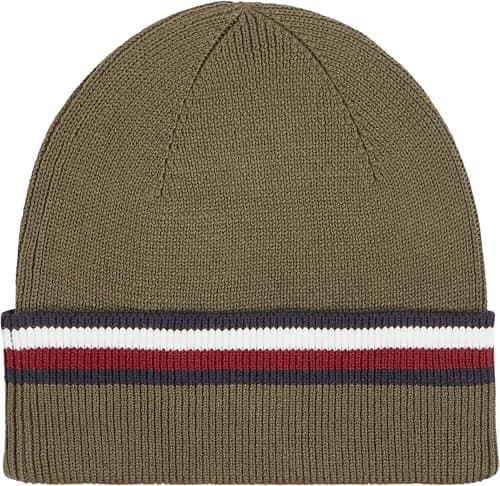 Image of Tommy Hilfiger TH Corp Love Solid Stripe Beanie One Size RBN - Army Green One Size, RBN - ARMY GREEN, One Size