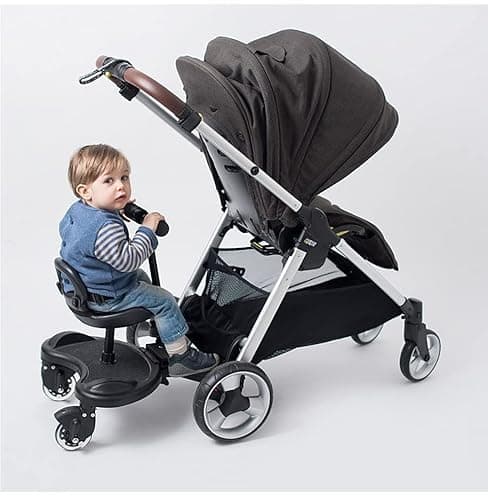 Image of Buggy Board with seat, Standing Board, Toddlers Stroller Board Kiddy Board Stable Two Wheel Design with Seat, Standing Board fits Any Pushchair (2in1 Black)