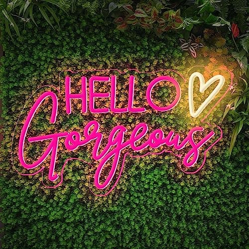 Image of Hello Gorgeous Neon Sign Reusable Pink USB LED Neon Lights for Home Wedding Birthday Backdrop Bacelorette Party Decor Room with Dimmable Switch(5V,16.5X10.6inches)