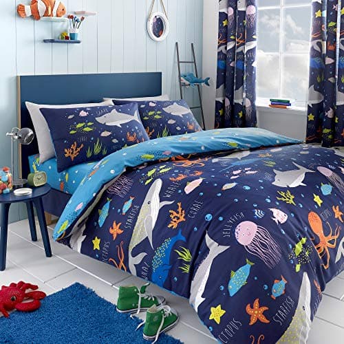 Image of Bedlam Sea Life-Glow in The Dark Duvet Cover Set, Multicolour, Single