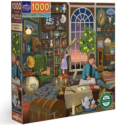 Image of eeBoo Piece and Love Alchemist's Library 1000 piece square adult Jigsaw Puzzle