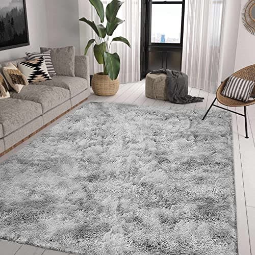 Image of Tinyboy-hbq Rugs Living Room Soft Fluffy Shaggy Bedroom Rug Carpet Non-Slip Large Area Rugs Nursery Plush Mat for Home Decor (Grey white, 200 x 250cm)