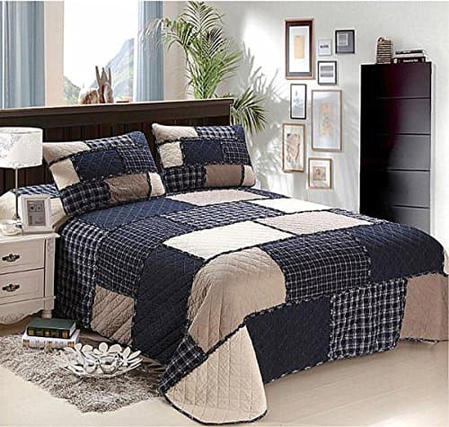Image of BabycarePro Cotton Quilt Set Patchwork Quilted Bedspread Set Bedding Sham Throw Set(1 Quilt,2 Pillowcases)