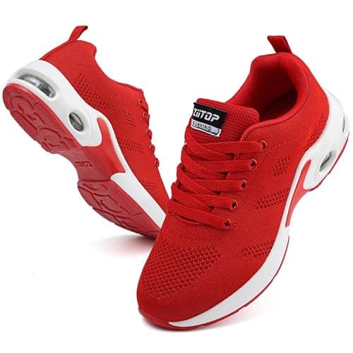 Image of Womens Trainers Running Shoes Air Cushion Arch Support Sneakers Platform Trainers Ladies Walking Shoes Mesh Breathable Lightweight Sport Sneakers Outdoor Gym Athletic Tennis Jogging Red