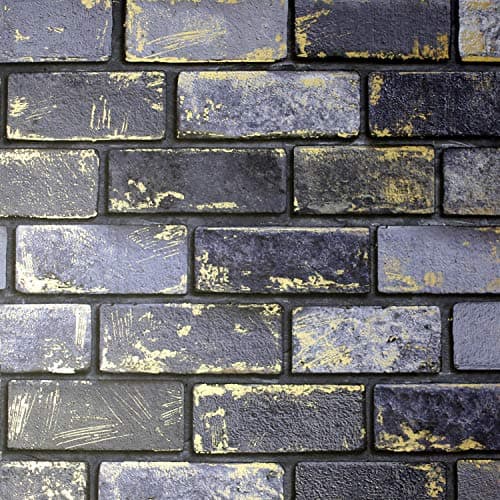 Image of Arthouse | Metallic Brick Navy/Gold Wallpaper | Statement Brick Design with Gold Metallic Highlights | Paste The Paper Wallpaper for Feature Walls and All Walls | 1005 x 53cm