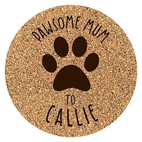 Image of eBuyGB Cork Coaster, Pawsome Mum, Mummy, Personalised Pet Name, from Dog/Cat, Birthday, Christmas Ideas (Round)