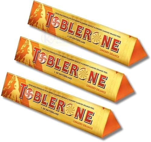 Image of Tobelron Chocolate Gift Selection – Orange Twist 360g, White Chocolate 360g, Milk Chocolate Multipack – Swiss Triangular Chocolate Bars with Honey & Almond Nougat (3 pack, orange chocolate tobelron)