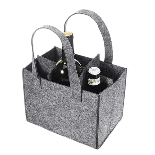 Image of YUNYU Bottle Basket 6 Bottles - Felt Bottle Carrier (24 x 16 x 16 cm), Foldable & Reusable for Beer/Wine/Spirits, Portable for Camping/Picnic/Parties, Gray