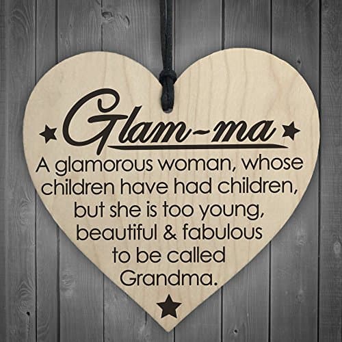Image of Red Ocean Glam-Ma Fabulous Grandma Wooden Hanging Heart Plaque Shabby Chic Nanny Love Sign