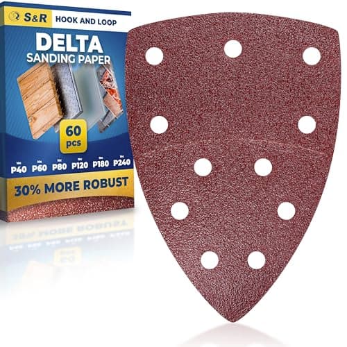 Image of S&R 60 x Mouse Detail Sanding Sheets – 105 x 152 mm Delta Sandpaper Pads with Hook-and-Loop Fasteners | P40–P240 Grits | For Multi Sanders | Professional Quality