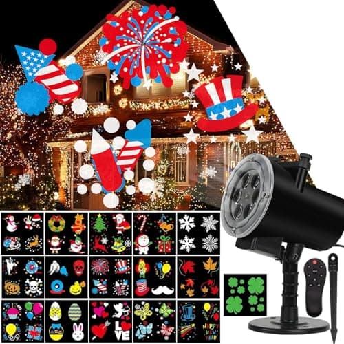 Image of Syslux Holiday Projector Light - 16 HD Slides LED Waterproof Outdoor Indoor Projector With Remote Control for Halloween, Christmas, Party, Garden, Xmas, Landscape Decor