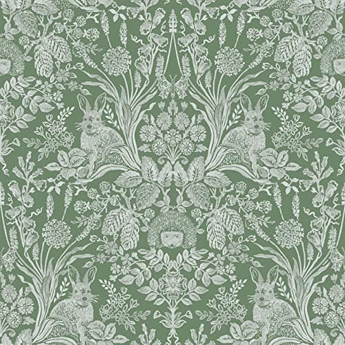 Image of World of Wallpaper Harlen Woodland Damask Wallpaper Animals Leaves Wall Paper for Walls Living Room, Lounge, Bedroom, Hallway, Feature Wall 50342 (Green)
