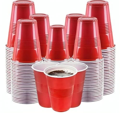 Image of AMD Nexus 50 X 16oz Red Party Reusable Cups - Glasses for Christmas, Garden Party, Weddings, Picnics - Plastic Cups Reusable and Recyclable