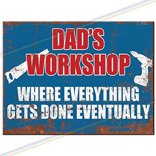 Image of Metal Signs - Dads Workshop Logo. Man Cave Tin Metal Sign Hanging Wall Plaque Kitchen Shed Garage. Small (15cm x 10cm)