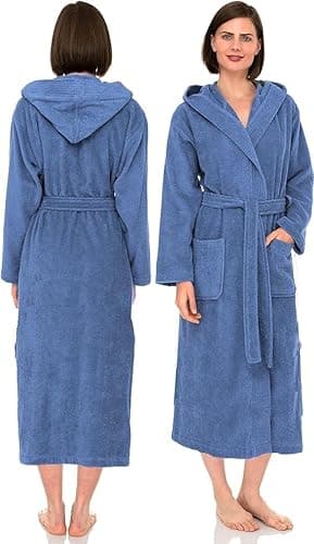 Image of HOUSEGADS Unisex Hooded Bathrobe Dressing Gown Terry Toweling 100% Cotton Perfect For Hotel & Spa - Super Soft Stylish Bathrobe - Highly Absorbent Robe (UK, Alpha, XL, Regular, Regular, Cobalt Blue)