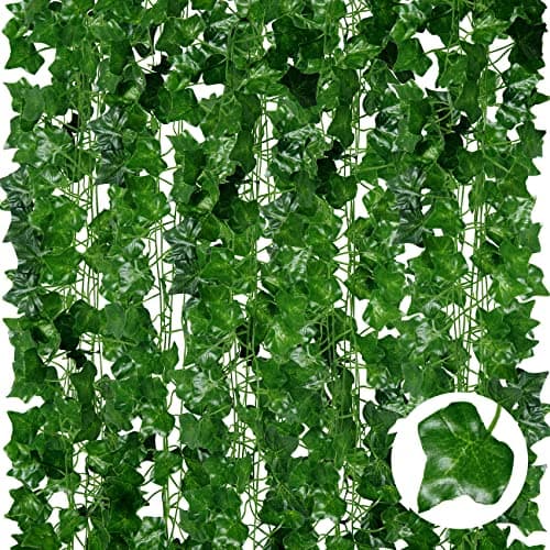 Image of ADORAMOUR Artificial Ivy Garlands - 24Pack 210cm Length - Realistic Fake Vines for Room Aesthetic and Garden Wall Decoration for Indoor Outdoor, Green Faux Leaves Plastic Hanging Plants Greenery Decor