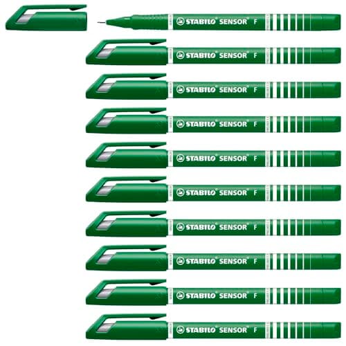 Image of STABILO SENSOR fine - Fineliner with Cushioned F-Tip - Pack of 10 - Green