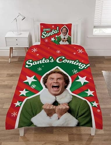 Image of dreamtex The Elf Santa Is Coming Christmas Festive Duvet Cover | Reversible Two-Sided Official Elf Bedding Duvet Cover