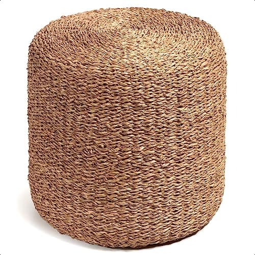Image of idooka Braided Jute Pouffe Foot Stool (Round) - Lightweight, Supportive Foot Rest for Sofas (W40xH38cm) - Artisanal Bedroom and Living Room Accessories, Nursery Furniture