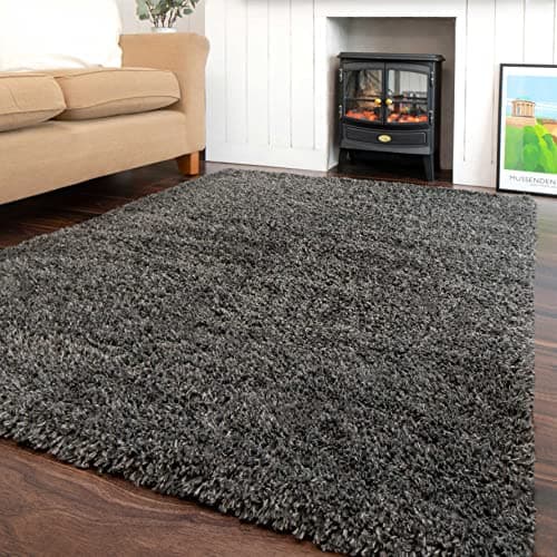 Image of Slate Grey Modern Rug Living Room Extra Large Small Medium Rectangular Size Soft Touch Thick Pile Bedroom Area Rugs Non Shedding 120cm x 170cm