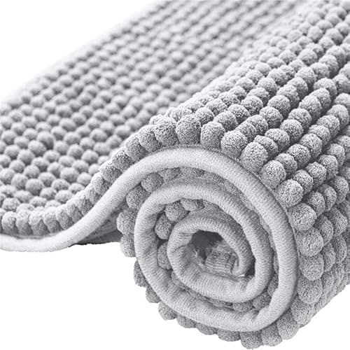 Image of BedLooms Bath Mat Non Slip Anti Mould 40 x 60 cm – Light Grey Chenille Bathroom Mat Extra Soft & Fluffy Bathmat Machine Washable Super Water Absorption Shower Mat