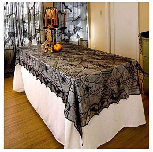 Image of MAKFORT Spider Web Table Cloth Halloween Cobweb Lace Fabric Runner Cover-rectangle 48 * 96 inch